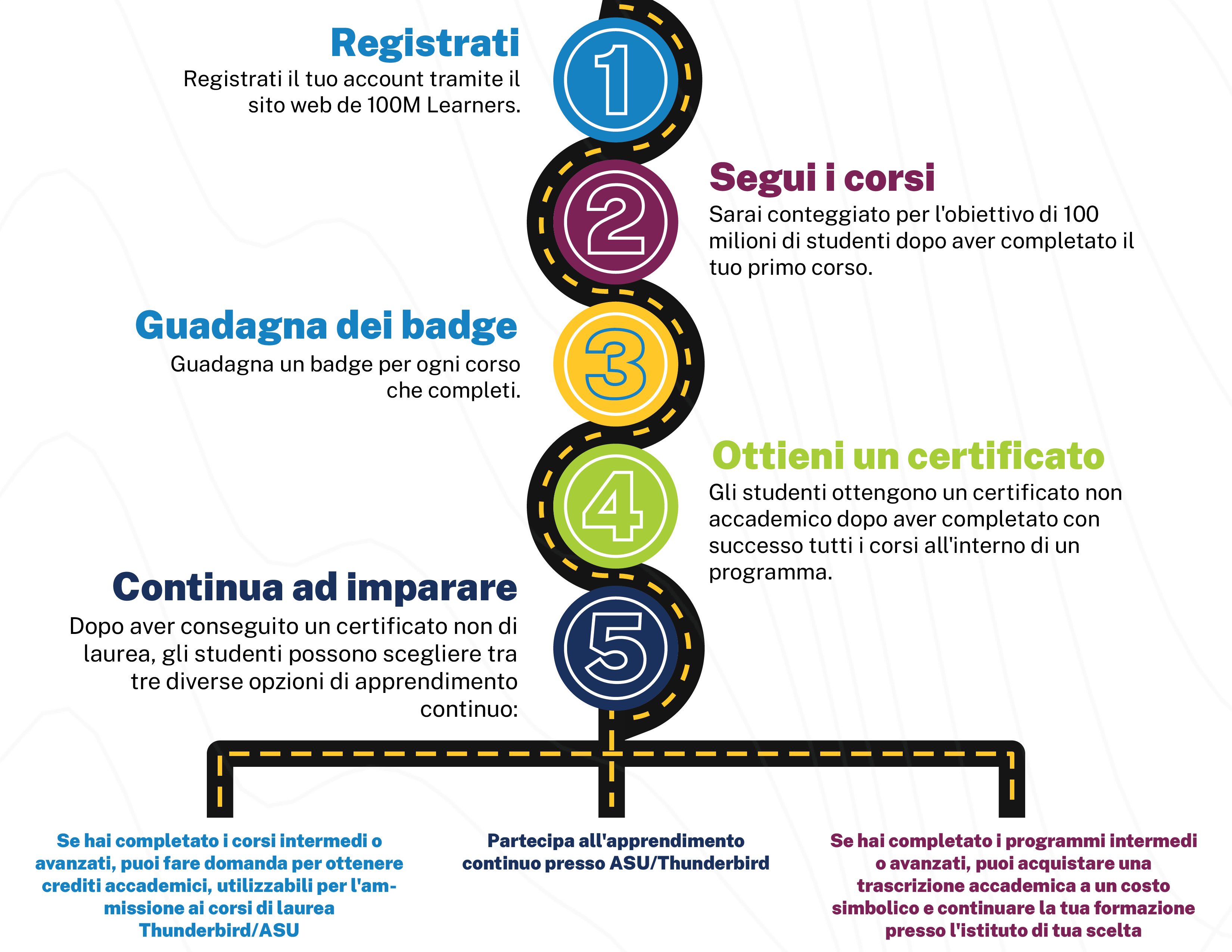 Graphic depicting the 5 steps of the 100ML process.