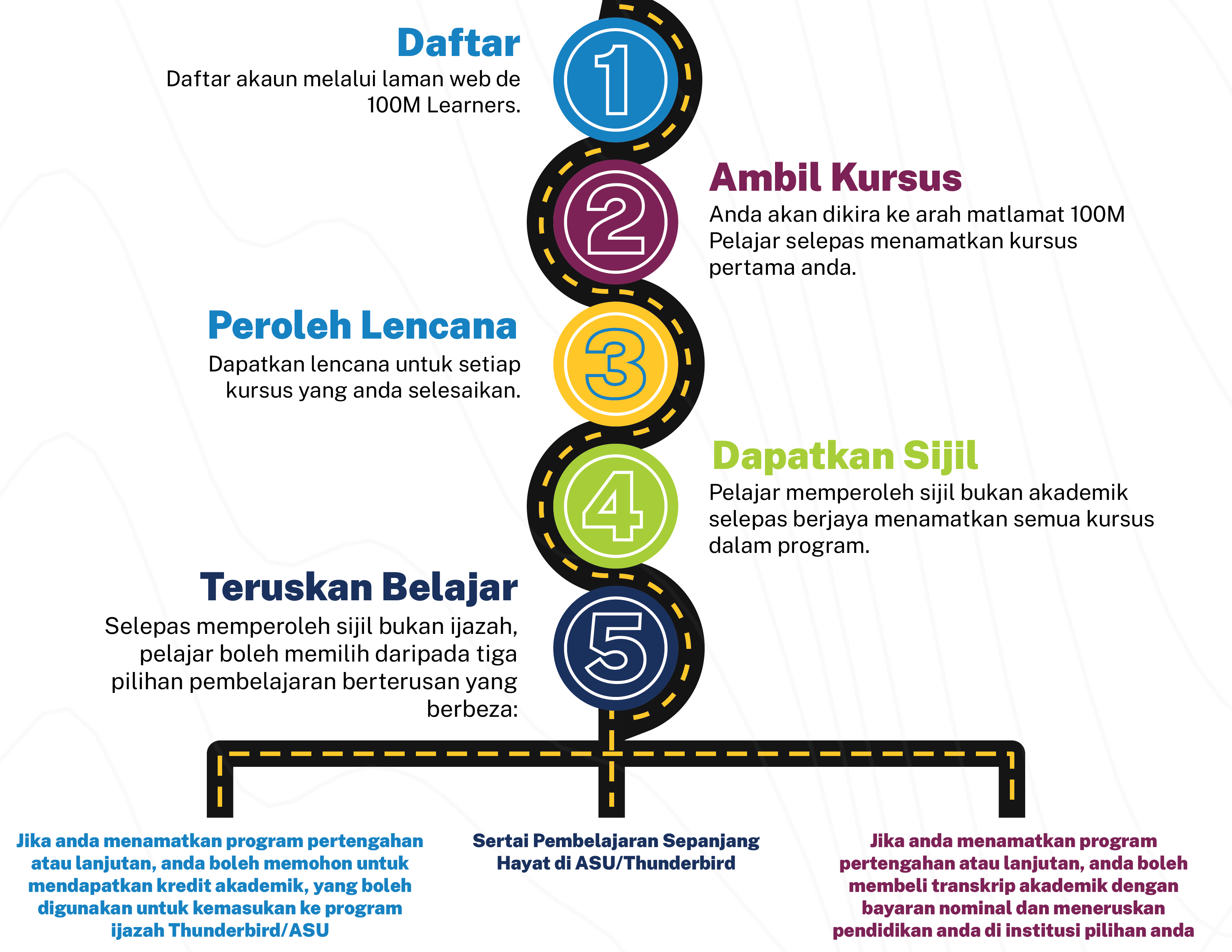 Graphic depicting the 5 steps of the 100ML process.