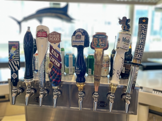 A selection of beer taps at The Pub