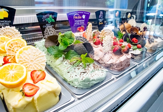 Image of gelato and fresh fruits in the Thunderbird Care display